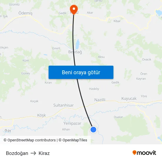 Bozdoğan to Kiraz map
