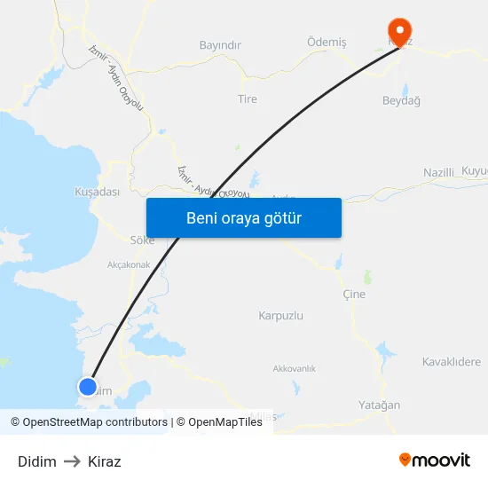 Didim to Kiraz map