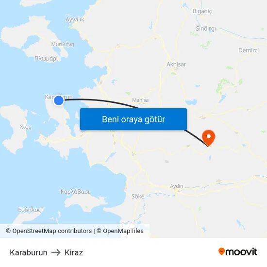 Karaburun to Kiraz map