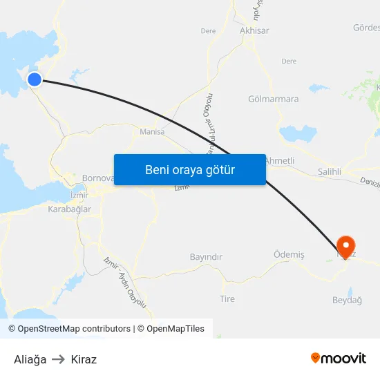 Aliağa to Kiraz map