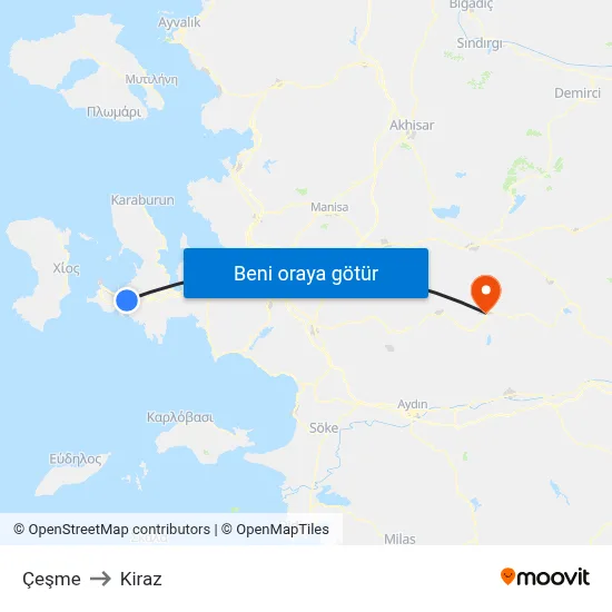 Çeşme to Kiraz map