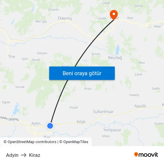 Adyin to Kiraz map