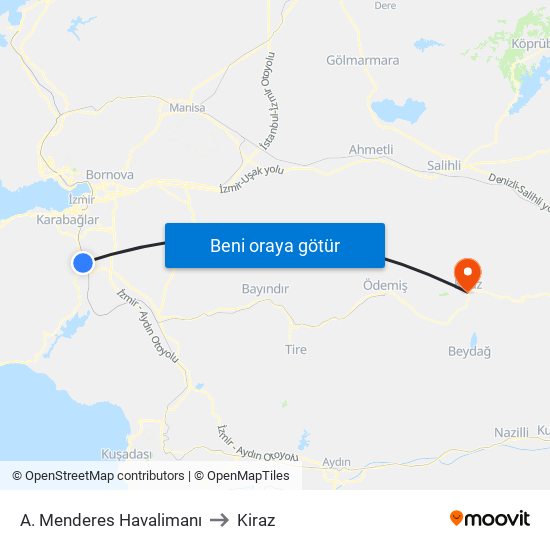 A. Menderes Havalimanı to Kiraz map