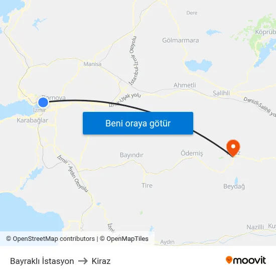 Bayraklı İstasyon to Kiraz map