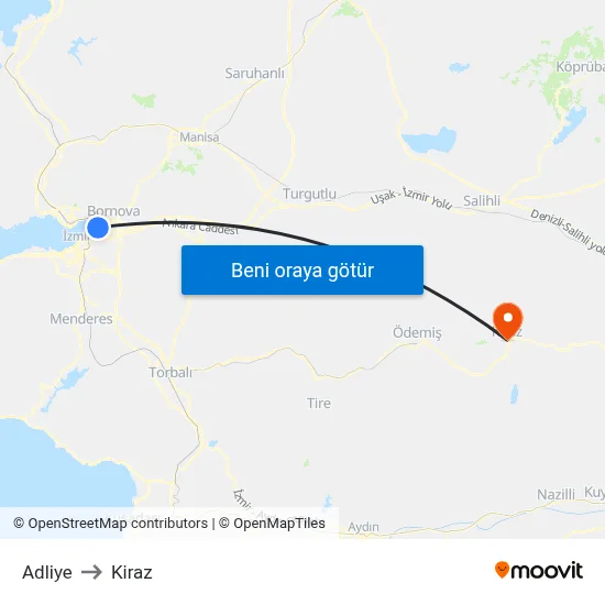 Adliye to Kiraz map