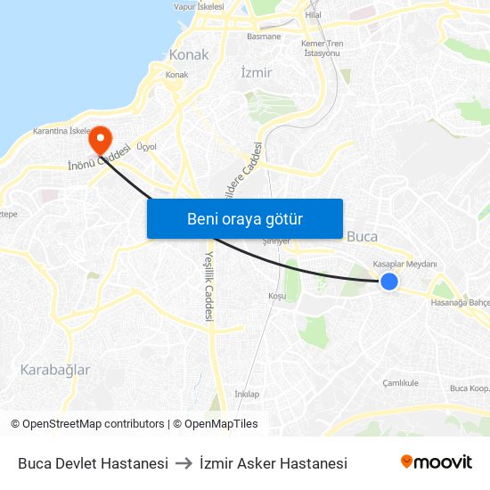 Buca Devlet Hastanesi to İzmir Asker Hastanesi map