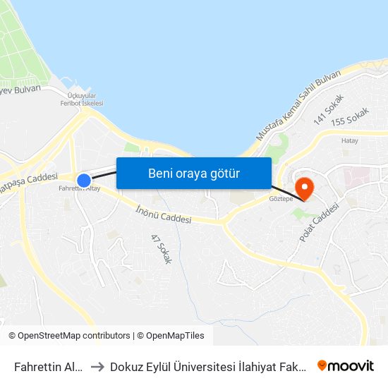 Fahrettin Altay to Dokuz Eylül Üniversitesi İlahiyat Fakültesi map