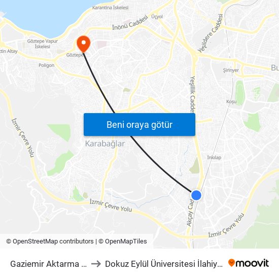 Gaziemir Aktarma Merkezi to Dokuz Eylül Üniversitesi İlahiyat Fakültesi map