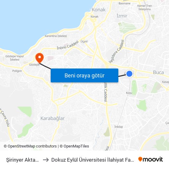 Şirinyer Aktarma to Dokuz Eylül Üniversitesi İlahiyat Fakültesi map