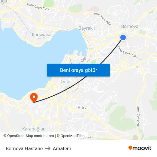 Bornova Hastane to Amatem map