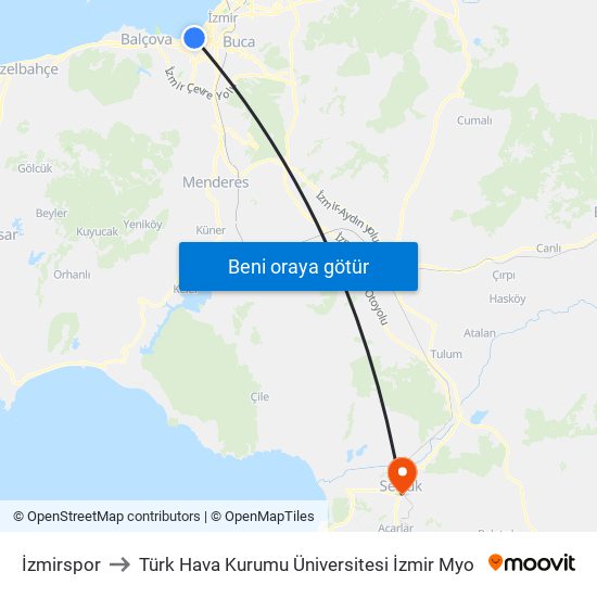 İzmirspor to Türk Hava Kurumu Üniversitesi İzmir Myo map