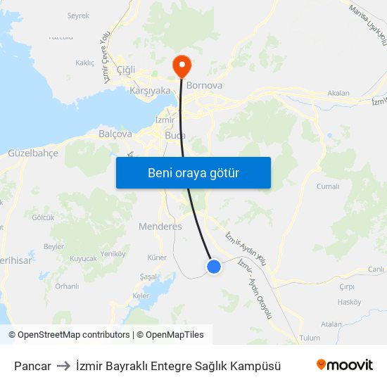 Pancar to İzmir Bayraklı Entegre Sağlık Kampüsü map