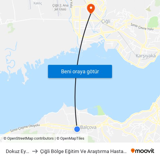 Dokuz Eylül to Çiğli Bölge Eğitim Ve Araştırma Hastanesi map