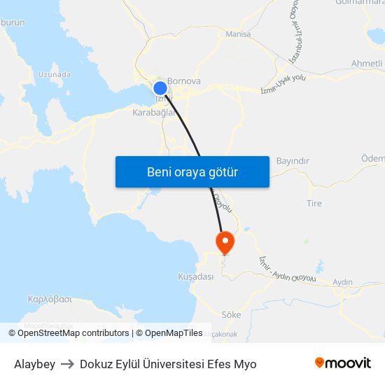 Alaybey to Dokuz Eylül Üniversitesi Efes Myo map