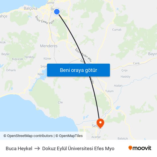 Buca Heykel to Dokuz Eylül Üniversitesi Efes Myo map