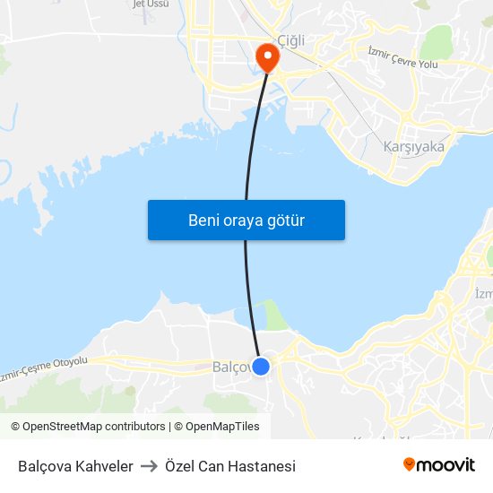 Balçova Kahveler to Özel Can Hastanesi map