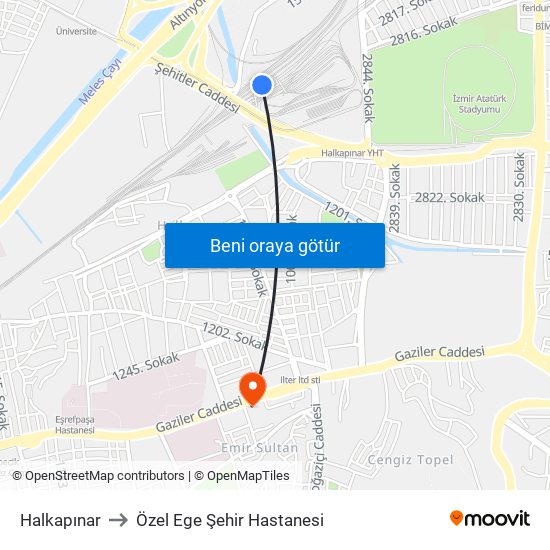 Halkapınar to Özel Ege Şehir Hastanesi map