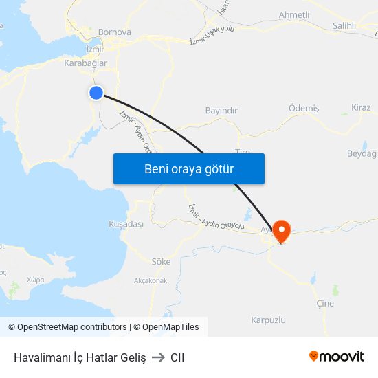 Havalimanı İç Hatlar Geliş to CII map