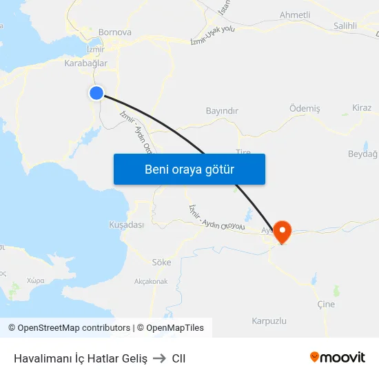 Havalimanı İç Hatlar Geliş to CII map