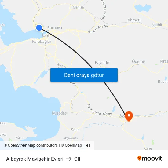 Albayrak Mavişehir Evleri to CII map