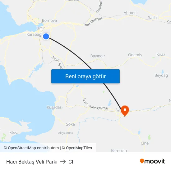 Hacı Bektaş Veli Parkı to CII map