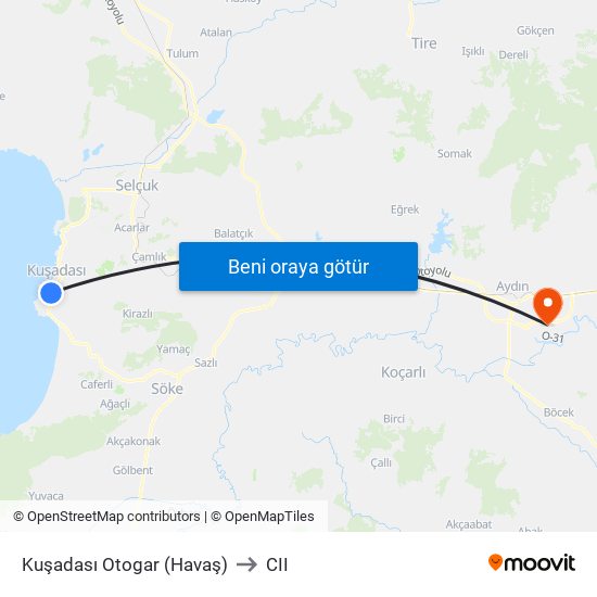 Kuşadası Otogar (Havaş) to CII map