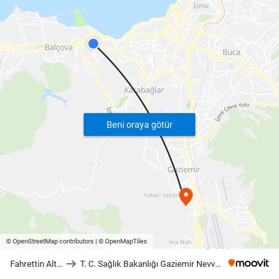 Fahrettin Altay Meydan 7 to T. C. Sağlık Bakanlığı Gaziemir Nevvar Salih İşgören Devlet Hastanesi map