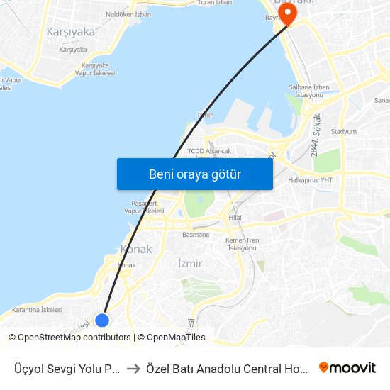 Üçyol Sevgi Yolu Parkı to Özel Batı Anadolu Central Hospital map