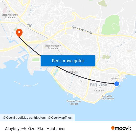 Alaybey to Özel Ekol Hastanesi map