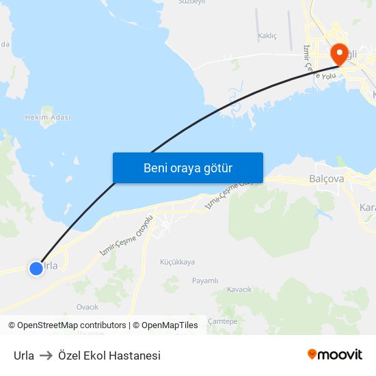 Urla to Özel Ekol Hastanesi map