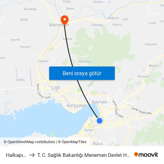 Halkapınar to T. C. Sağlık Bakanlığı Menemen Devlet Hastanesi map