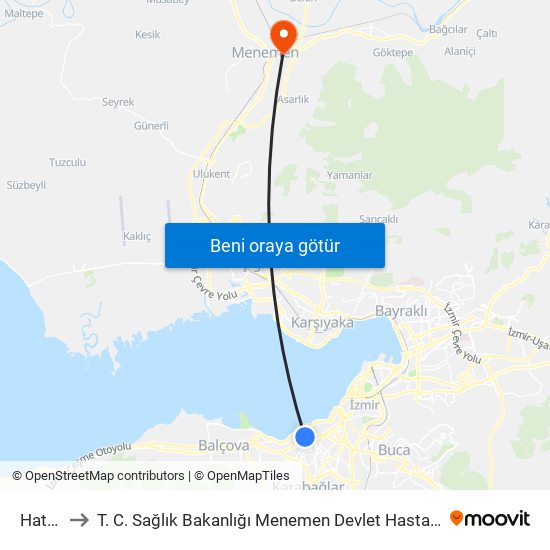 Hatay to T. C. Sağlık Bakanlığı Menemen Devlet Hastanesi map