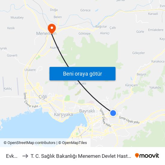 Evka 3 to T. C. Sağlık Bakanlığı Menemen Devlet Hastanesi map