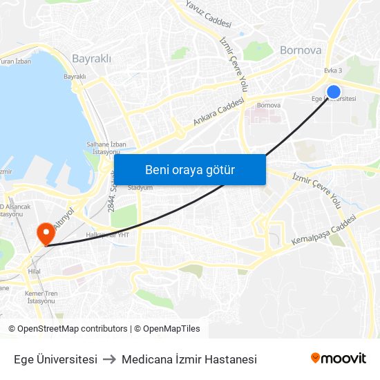 Ege Üniversitesi to Medicana İzmir Hastanesi map