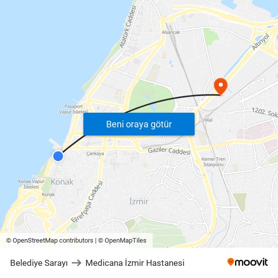 Belediye Sarayı to Medicana İzmir Hastanesi map