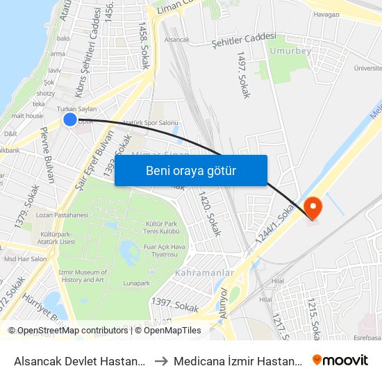 Alsancak Devlet Hastanesi to Medicana İzmir Hastanesi map