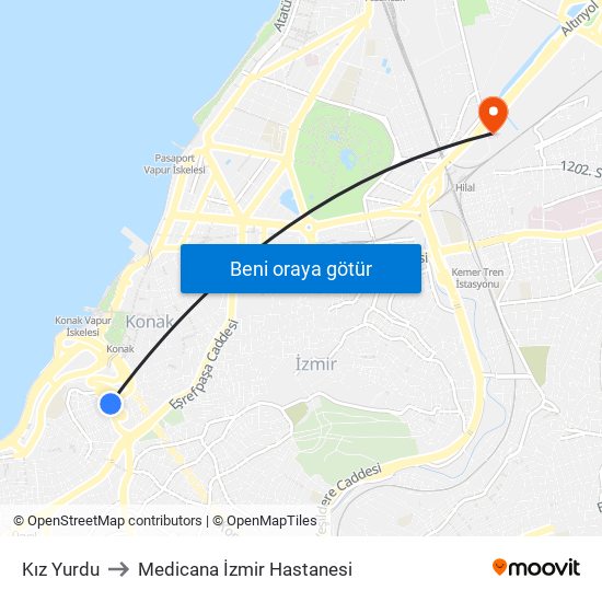 Kız Yurdu to Medicana İzmir Hastanesi map