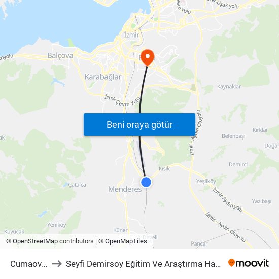 Cumaovası to Seyfi Demirsoy Eğitim Ve Araştırma Hastanesi map