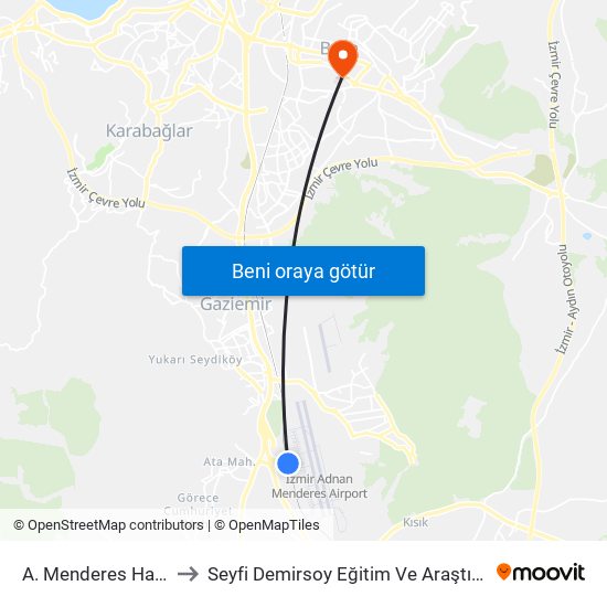 A. Menderes Havalimanı to Seyfi Demirsoy Eğitim Ve Araştırma Hastanesi map