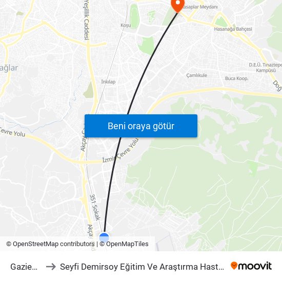 Gaziemir to Seyfi Demirsoy Eğitim Ve Araştırma Hastanesi map