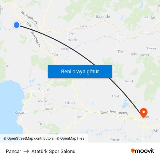 Pancar to Atatürk Spor Salonu map