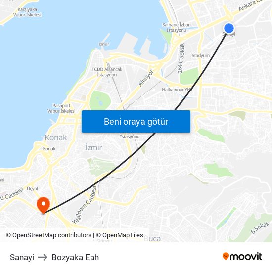 Sanayi to Bozyaka Eah map