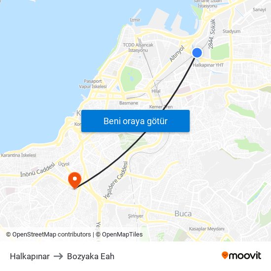 Halkapınar to Bozyaka Eah map