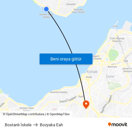 Bostanlı İskele to Bozyaka Eah map