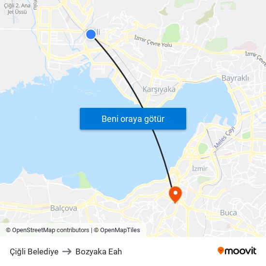 Çiğli Belediye to Bozyaka Eah map