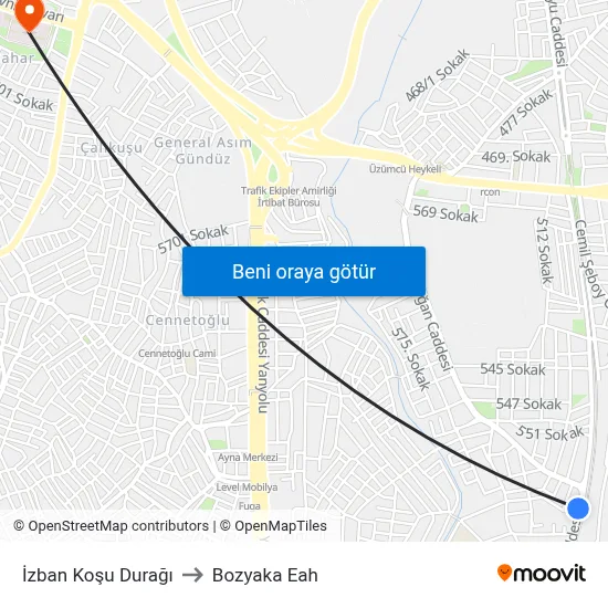 İzban Koşu Durağı to Bozyaka Eah map