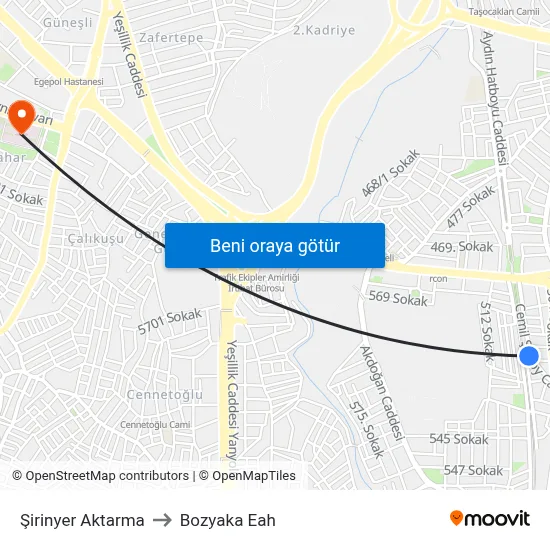 Şirinyer Aktarma to Bozyaka Eah map