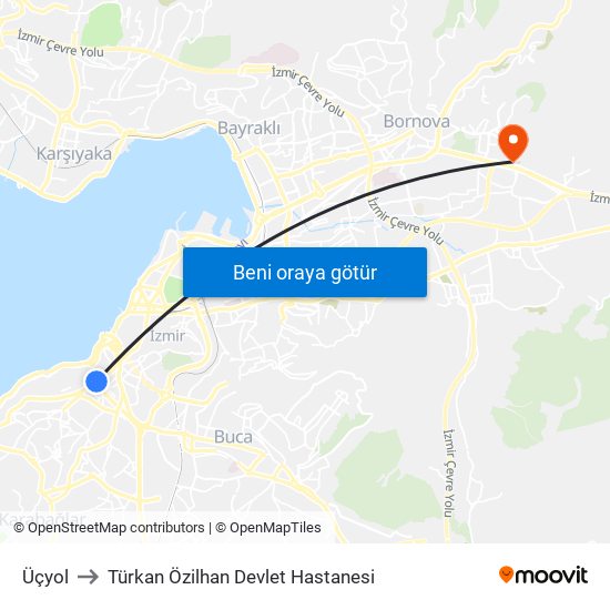 Üçyol to Türkan Özilhan Devlet Hastanesi map