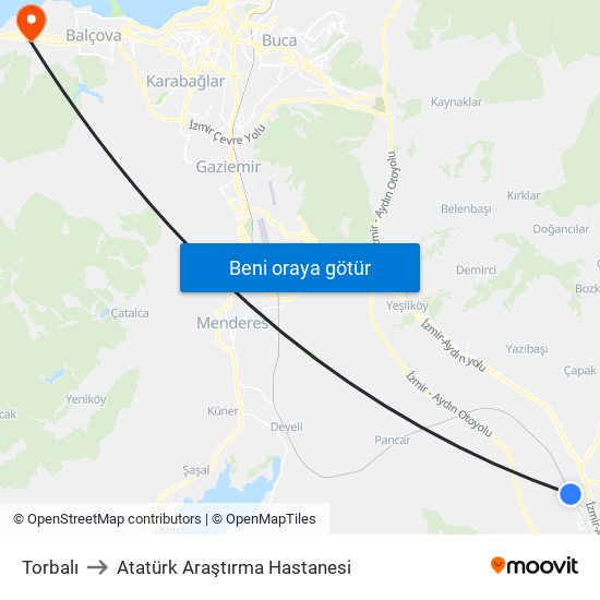 Torbalı to Atatürk Araştırma Hastanesi map