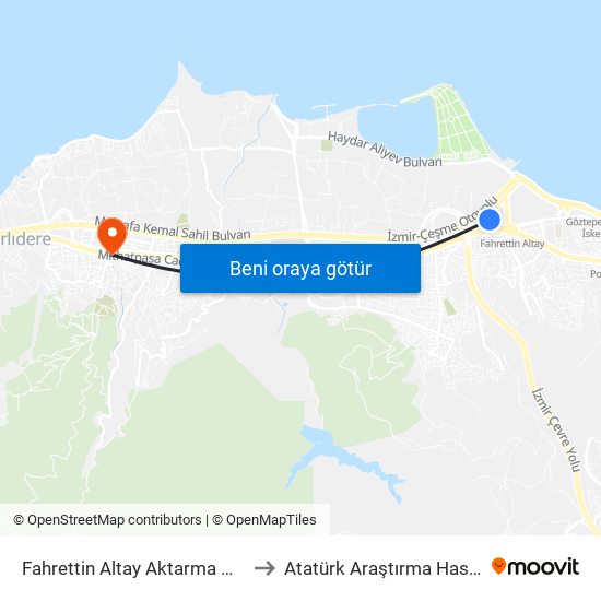 Fahrettin Altay Aktarma Merkezi to Atatürk Araştırma Hastanesi map